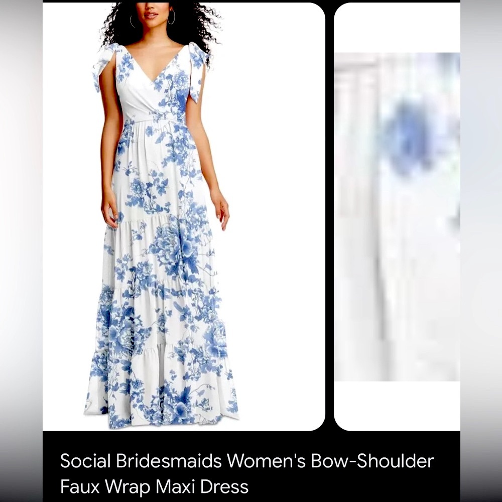 Social Bridesmaids blue and white floral maxi dress